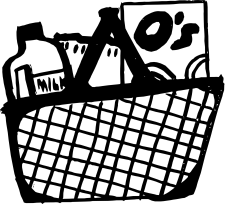 illustration of a shopping basket with essentials in