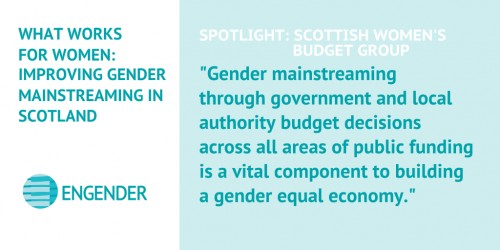 What Works for Women: Improving Gender Mainstreaming in Scotland Spotlight: Scottish Women's Budget Group "Gender mainstreaming through government and local authority budget decisions across all areas of public funding is a vital component to building a gender equal economy."